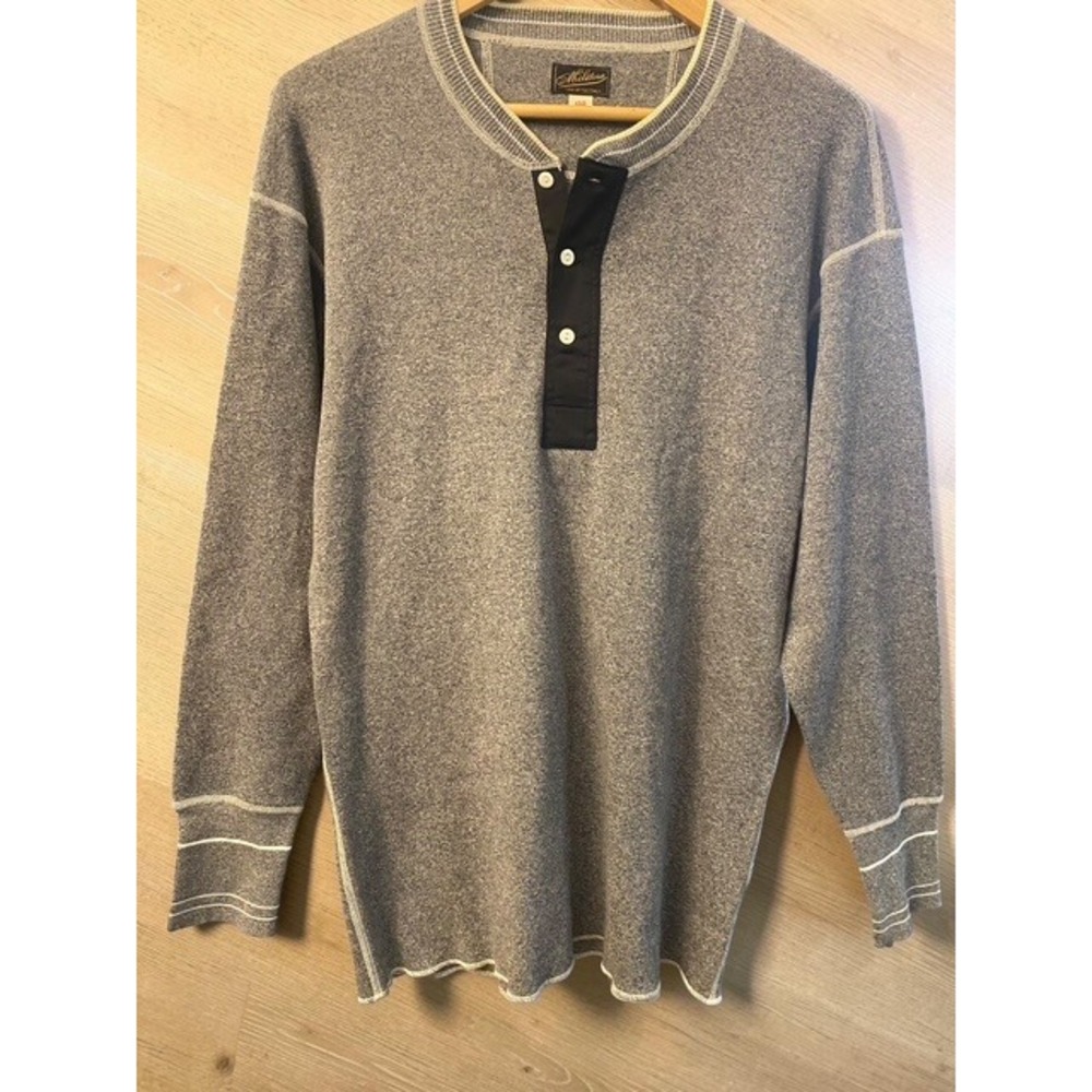 Militora The Longline Henley Contrast‎ Collar Long Sleeve Textured Grey Men 44/L